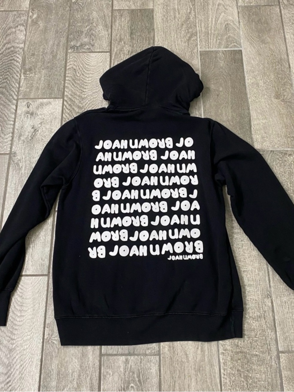 Joah Brown Black Hoodie with White Repeating Logo Back